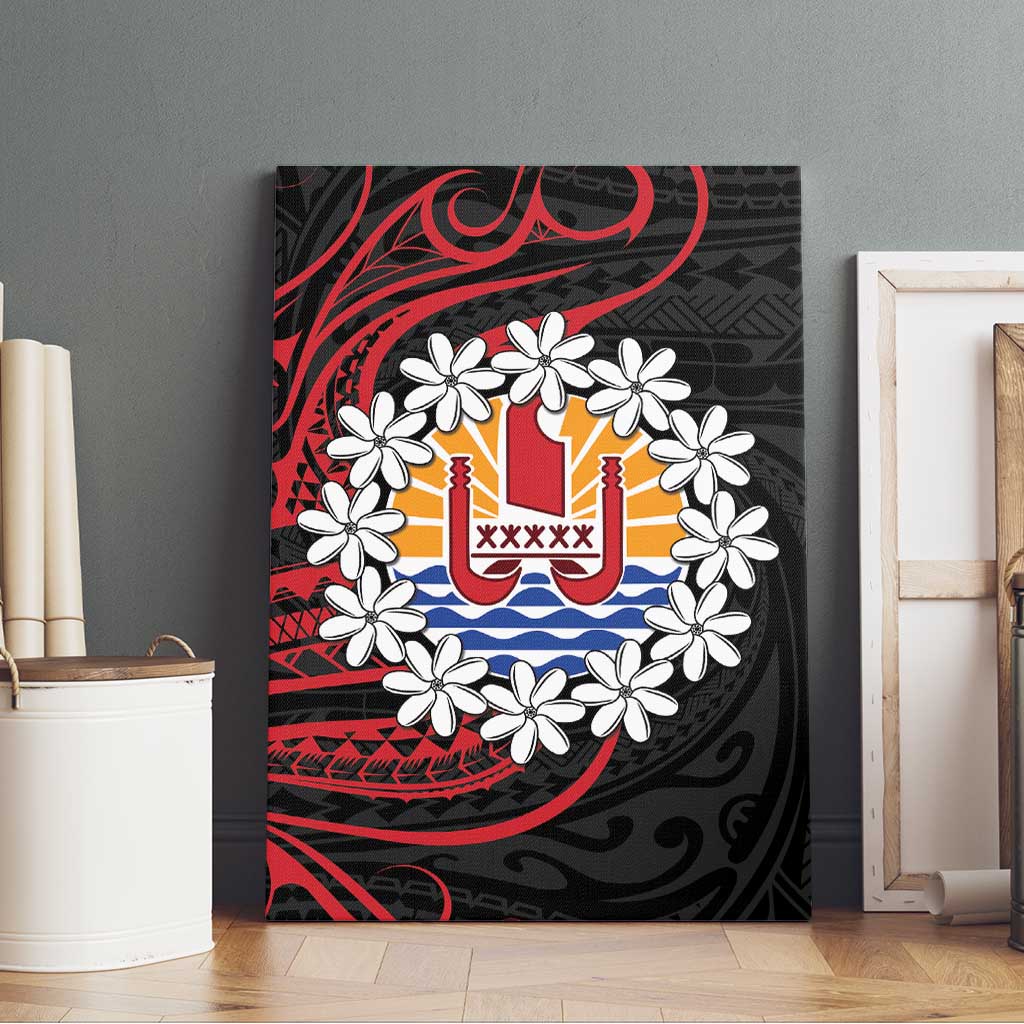 Tahitian Coat Of Arm and Tiare Flower Canvas Wall Art Polynesian Tribal Tattoo LT9 - Polynesian Pride