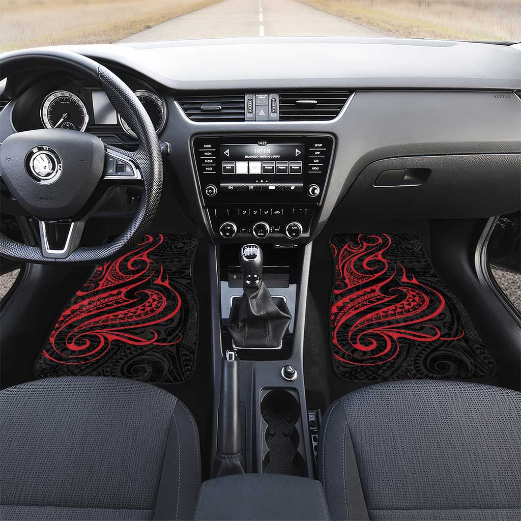 Tahitian Coat Of Arm and Tiare Flower Car Mats Polynesian Tribal Tattoo LT9 Set 2pcs - Front Black - Polynesian Pride