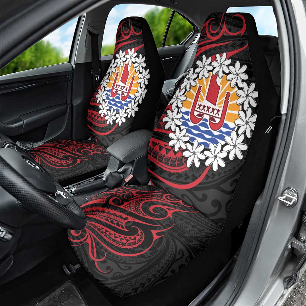 Tahitian Coat Of Arm and Tiare Flower Car Seat Cover Polynesian Tribal Tattoo LT9 - Polynesian Pride