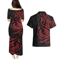 Tahitian Coat Of Arm and Tiare Flower Couples Matching Puletasi and Hawaiian Shirt Polynesian Tribal Tattoo LT9 - Polynesian Pride