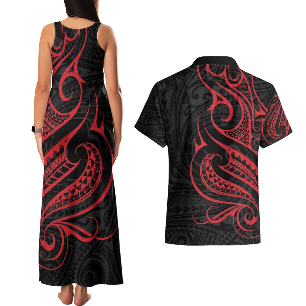 Tahitian Coat Of Arm and Tiare Flower Couples Matching Tank Maxi Dress and Hawaiian Shirt Polynesian Tribal Tattoo LT9 - Polynesian Pride