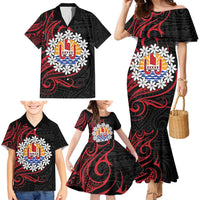 Tahitian Coat Of Arm and Tiare Flower Family Matching Mermaid Dress and Hawaiian Shirt Polynesian Tribal Tattoo LT9 - Polynesian Pride