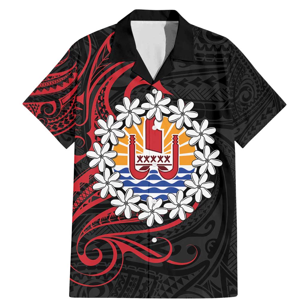 Tahitian Coat Of Arm and Tiare Flower Family Matching Mermaid Dress and Hawaiian Shirt Polynesian Tribal Tattoo LT9 Dad's Shirt - Short Sleeve Black - Polynesian Pride