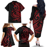 Tahitian Coat Of Arm and Tiare Flower Family Matching Off The Shoulder Long Sleeve Dress and Hawaiian Shirt Polynesian Tribal Tattoo LT9 - Polynesian Pride