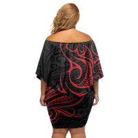 Tahitian Coat Of Arm and Tiare Flower Family Matching Off Shoulder Short Dress and Hawaiian Shirt Polynesian Tribal Tattoo LT9 - Polynesian Pride