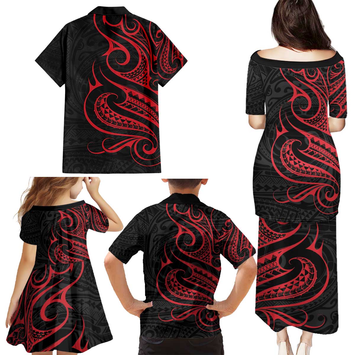 Tahitian Coat Of Arm and Tiare Flower Family Matching Puletasi and Hawaiian Shirt Polynesian Tribal Tattoo LT9 - Polynesian Pride