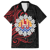 Tahitian Coat Of Arm and Tiare Flower Family Matching Summer Maxi Dress and Hawaiian Shirt Polynesian Tribal Tattoo LT9 Dad's Shirt - Short Sleeve Black - Polynesian Pride