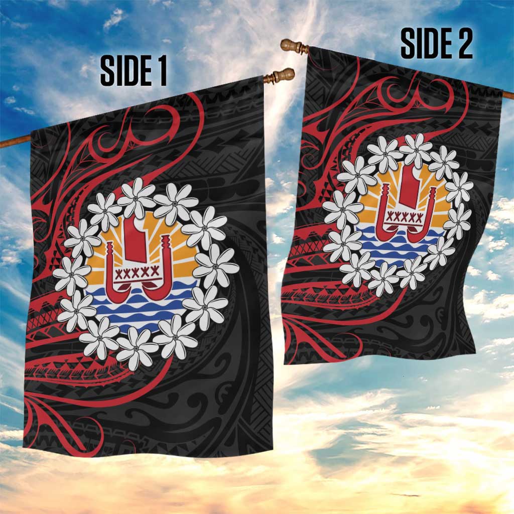 Tahitian Coat Of Arm and Tiare Flower Garden Flag Polynesian Tribal Tattoo LT9 - Polynesian Pride