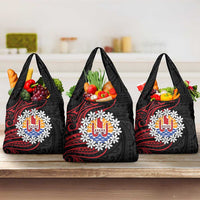 Tahitian Coat Of Arm and Tiare Flower Grocery Bag Polynesian Tribal Tattoo LT9 3-pack One Size Black - Polynesian Pride