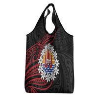 Tahitian Coat Of Arm and Tiare Flower Grocery Bag Polynesian Tribal Tattoo LT9 - Polynesian Pride