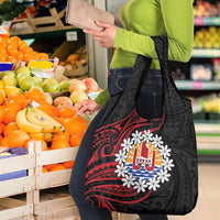 Tahitian Coat Of Arm and Tiare Flower Grocery Bag Polynesian Tribal Tattoo LT9 - Polynesian Pride