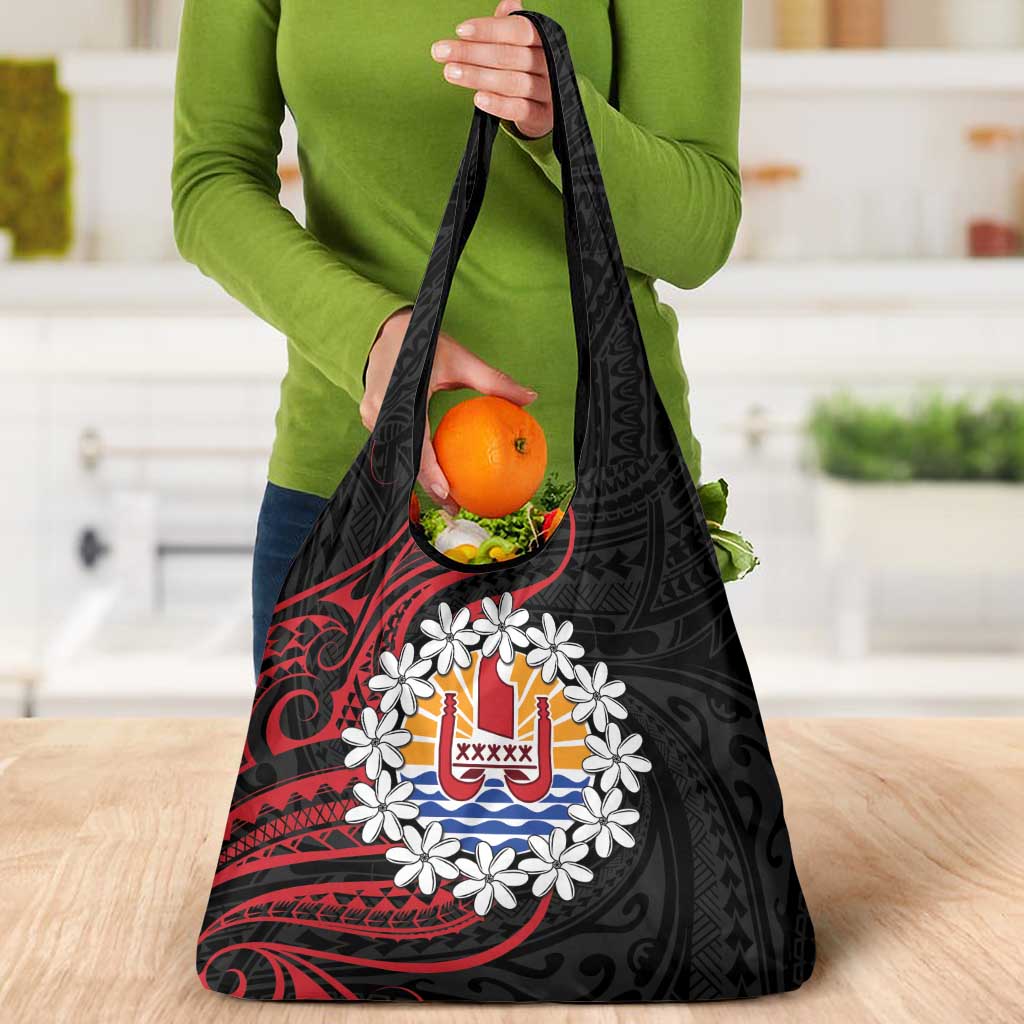 Tahitian Coat Of Arm and Tiare Flower Grocery Bag Polynesian Tribal Tattoo LT9 - Polynesian Pride