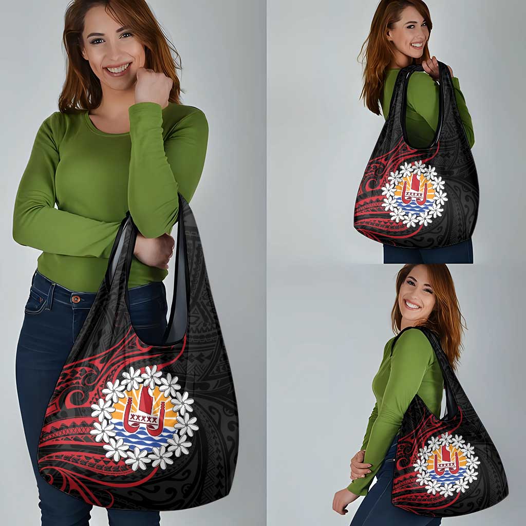 Tahitian Coat Of Arm and Tiare Flower Grocery Bag Polynesian Tribal Tattoo LT9 - Polynesian Pride