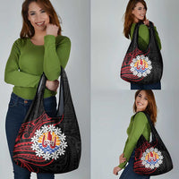 Tahitian Coat Of Arm and Tiare Flower Grocery Bag Polynesian Tribal Tattoo LT9 - Polynesian Pride
