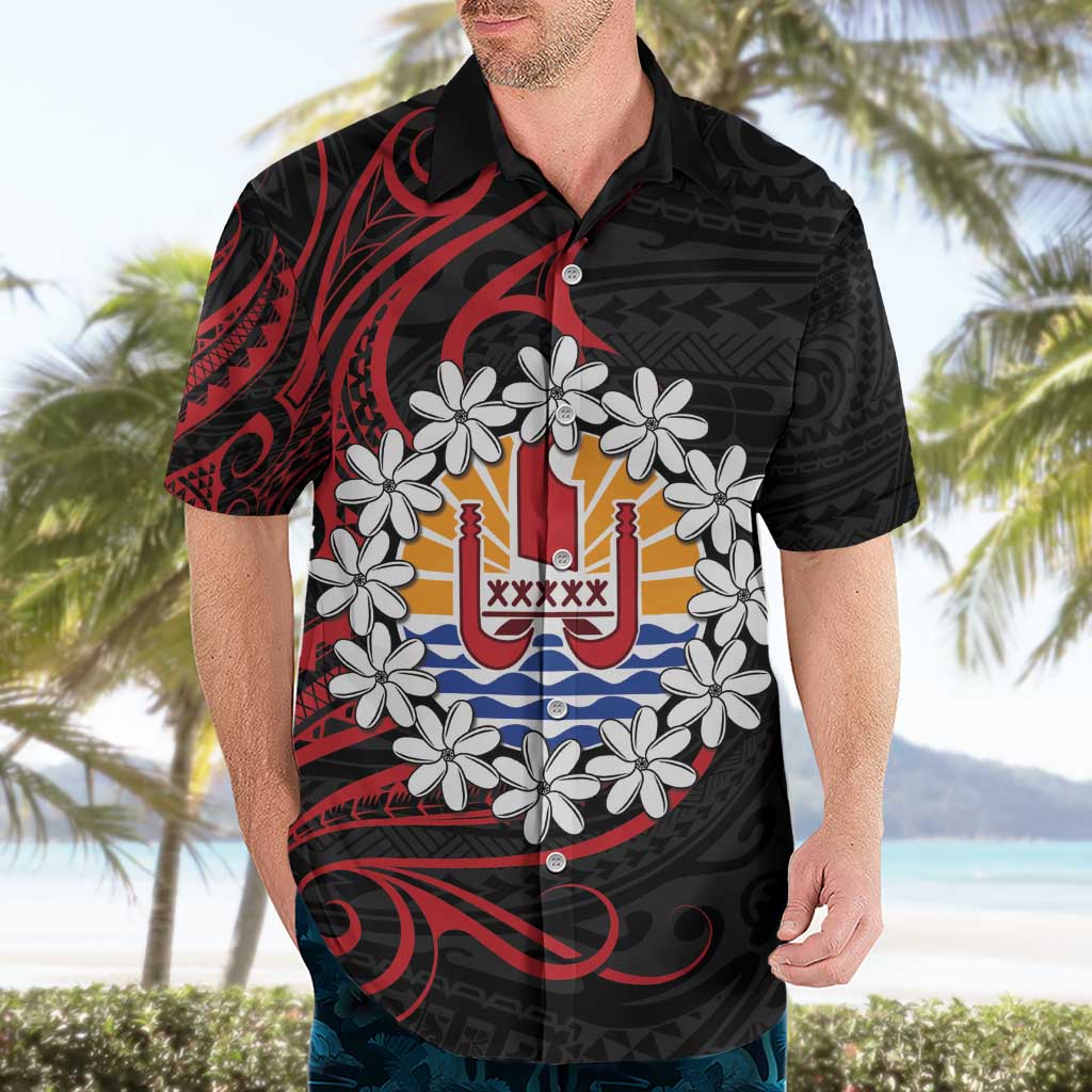 Tahitian Coat Of Arm and Tiare Flower Hawaiian Shirt Polynesian Tribal Tattoo LT9 - Polynesian Pride