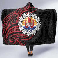 Tahitian Coat Of Arm and Tiare Flower Hooded Blanket Polynesian Tribal Tattoo LT9 One Size Black - Polynesian Pride