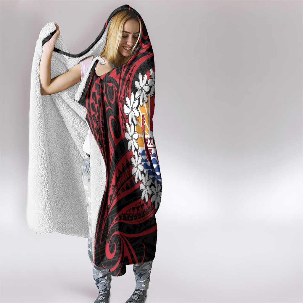 Tahitian Coat Of Arm and Tiare Flower Hooded Blanket Polynesian Tribal Tattoo LT9 - Polynesian Pride