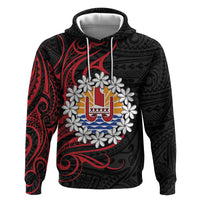 Tahitian Coat Of Arm and Tiare Flower Hoodie Polynesian Tribal Tattoo LT9 Pullover Hoodie Black - Polynesian Pride