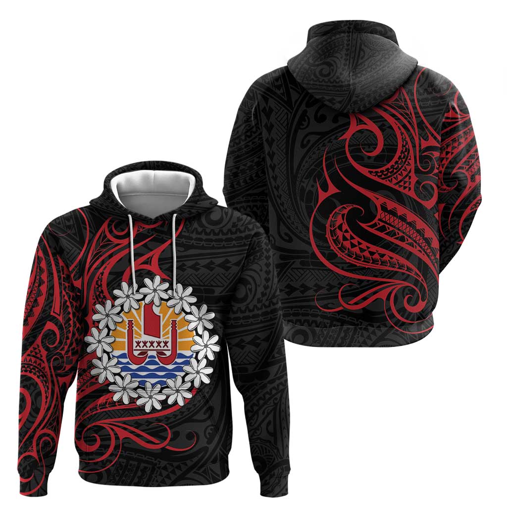 Tahitian Coat Of Arm and Tiare Flower Hoodie Polynesian Tribal Tattoo LT9 - Polynesian Pride