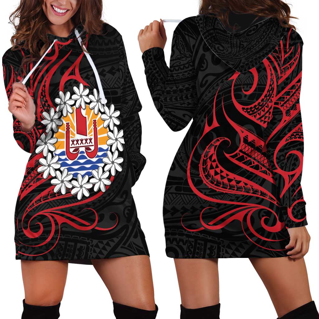 Tahitian Coat Of Arm and Tiare Flower Hoodie Dress Polynesian Tribal Tattoo LT9 - Polynesian Pride