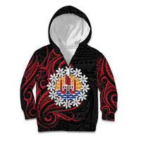 Tahitian Coat Of Arm and Tiare Flower Kid Hoodie Polynesian Tribal Tattoo LT9 Zip Hoodie Black - Polynesian Pride