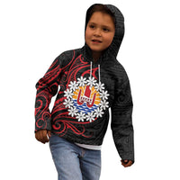 Tahitian Coat Of Arm and Tiare Flower Kid Hoodie Polynesian Tribal Tattoo LT9 - Polynesian Pride