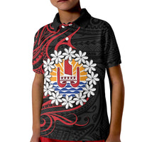 Tahitian Coat Of Arm and Tiare Flower Kid Polo Shirt Polynesian Tribal Tattoo LT9 Kid Black - Polynesian Pride