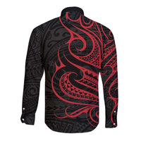 Tahitian Coat Of Arm and Tiare Flower Long Sleeve Button Shirt Polynesian Tribal Tattoo LT9 - Polynesian Pride