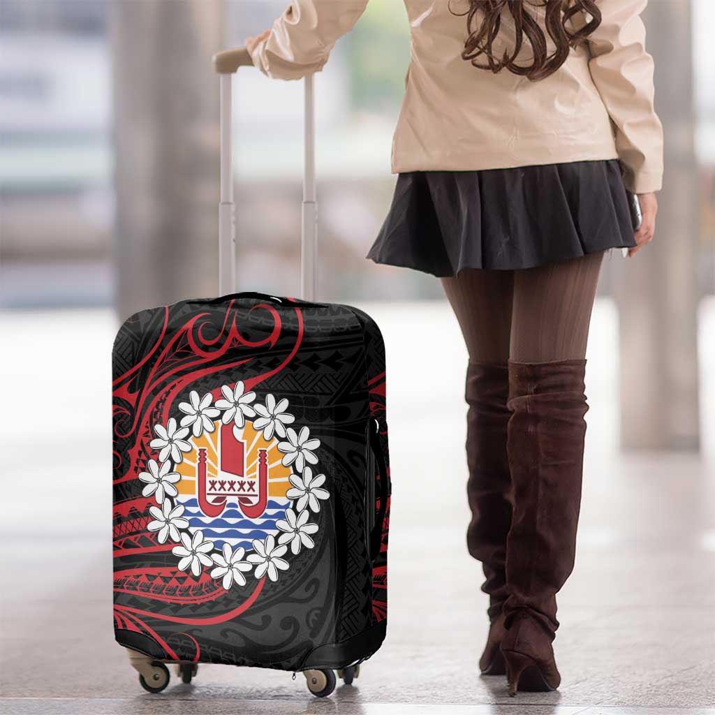 Tahitian Coat Of Arm and Tiare Flower Luggage Cover Polynesian Tribal Tattoo LT9 - Polynesian Pride