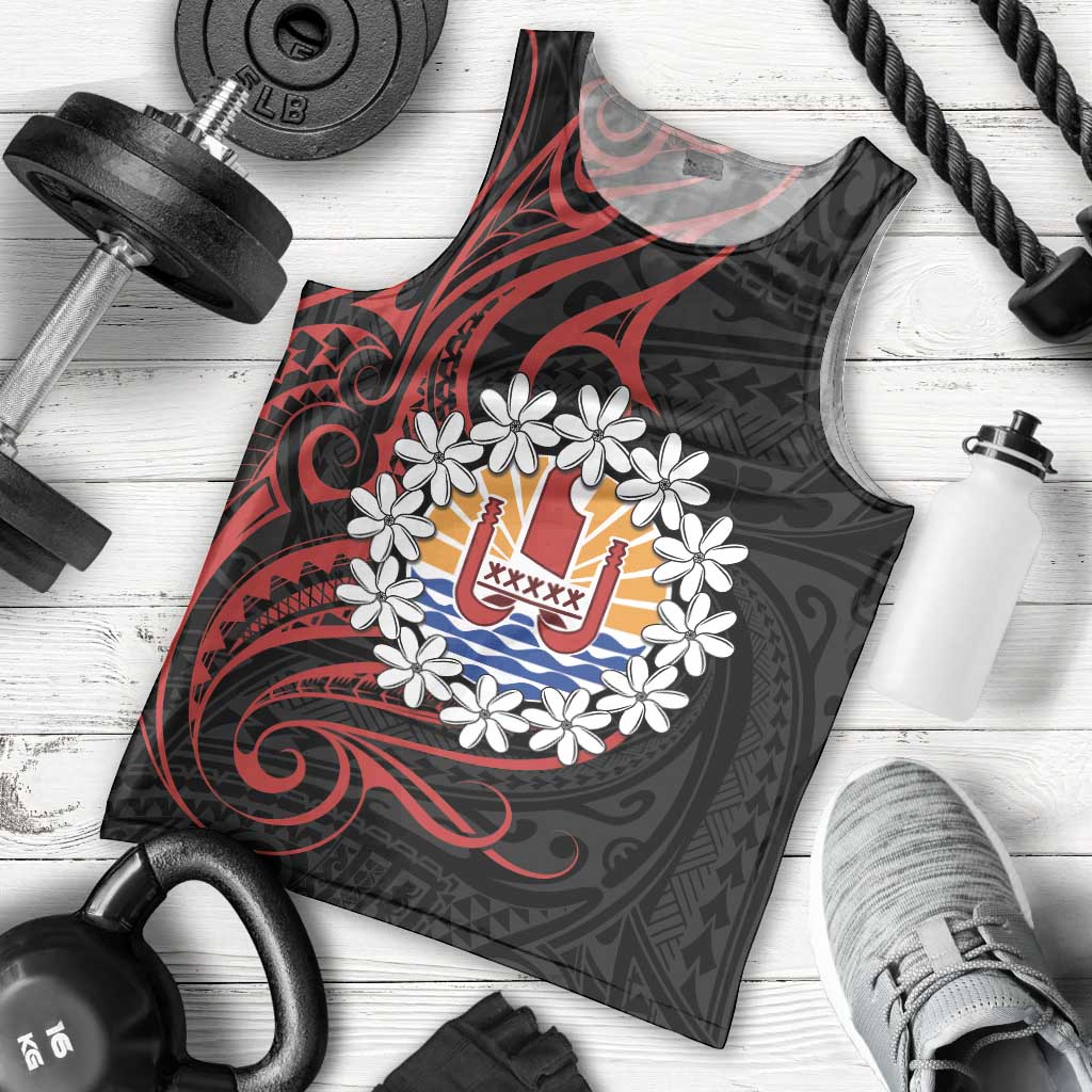 Tahitian Coat Of Arm and Tiare Flower Men Tank Top Polynesian Tribal Tattoo LT9 - Polynesian Pride