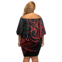 Tahitian Coat Of Arm and Tiare Flower Off Shoulder Short Dress Polynesian Tribal Tattoo LT9 - Polynesian Pride
