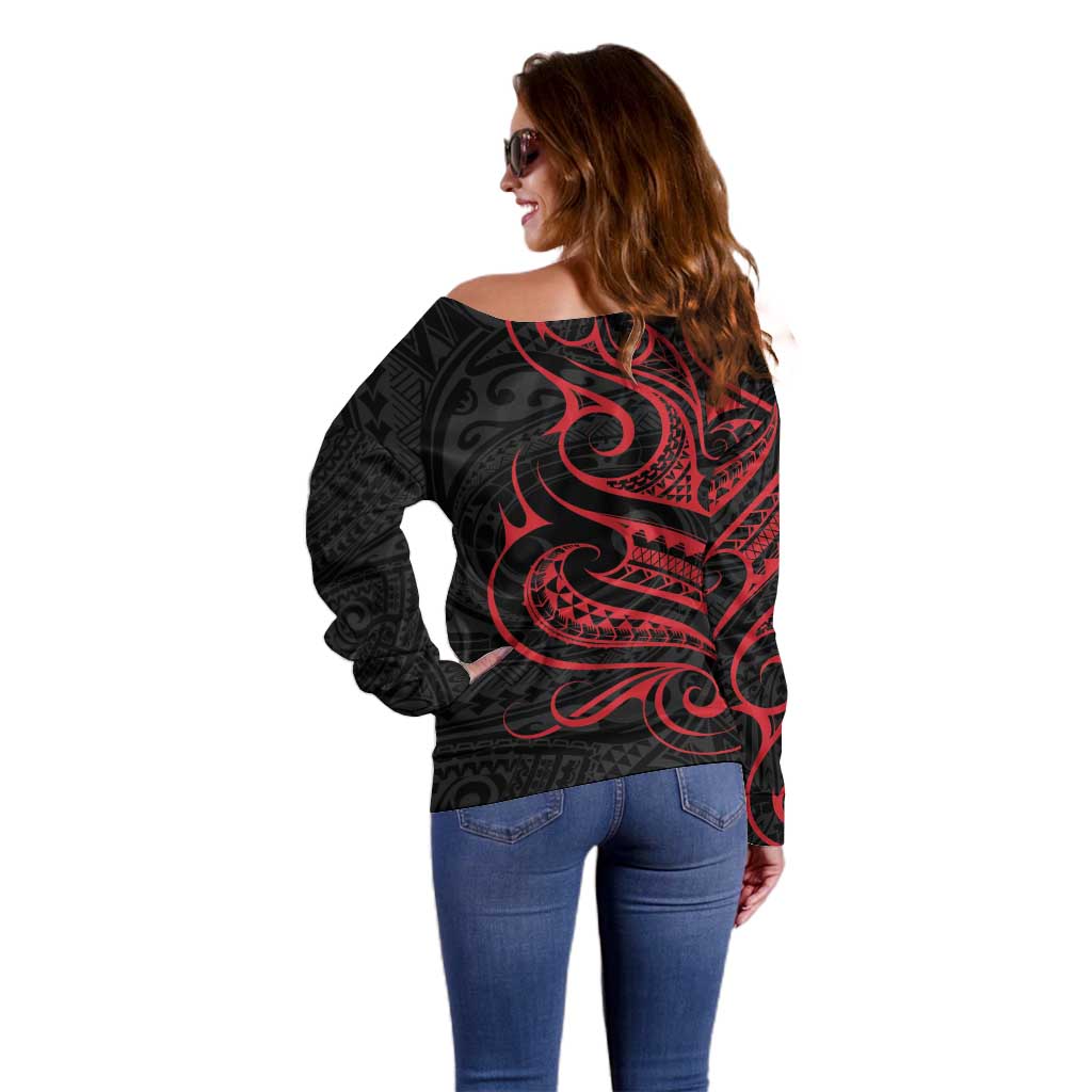 Tahitian Coat Of Arm and Tiare Flower Off Shoulder Sweater Polynesian Tribal Tattoo LT9 - Polynesian Pride