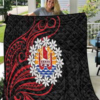Tahitian Coat Of Arm and Tiare Flower Quilt Polynesian Tribal Tattoo LT9 Black - Polynesian Pride