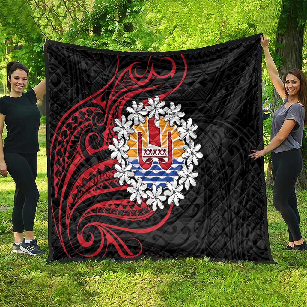 Tahitian Coat Of Arm and Tiare Flower Quilt Polynesian Tribal Tattoo LT9 - Polynesian Pride