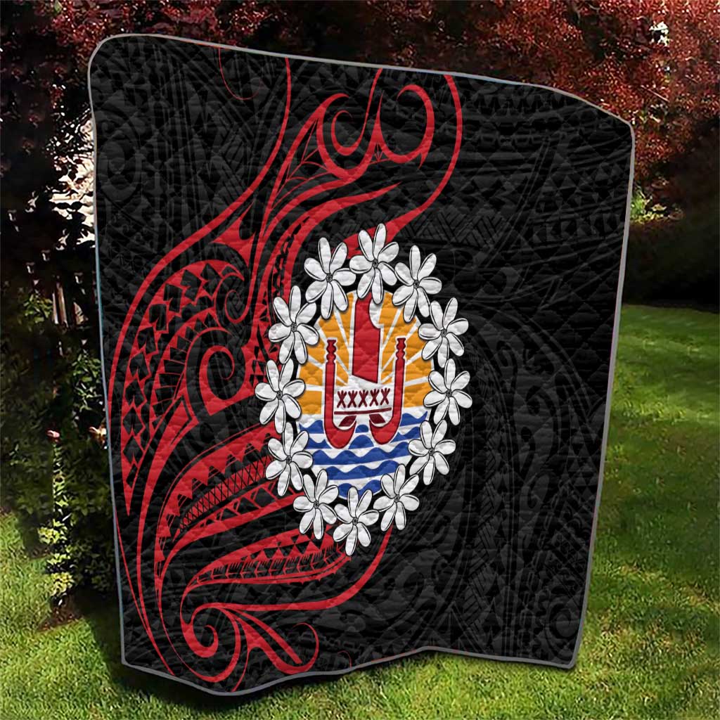 Tahitian Coat Of Arm and Tiare Flower Quilt Polynesian Tribal Tattoo LT9 - Polynesian Pride