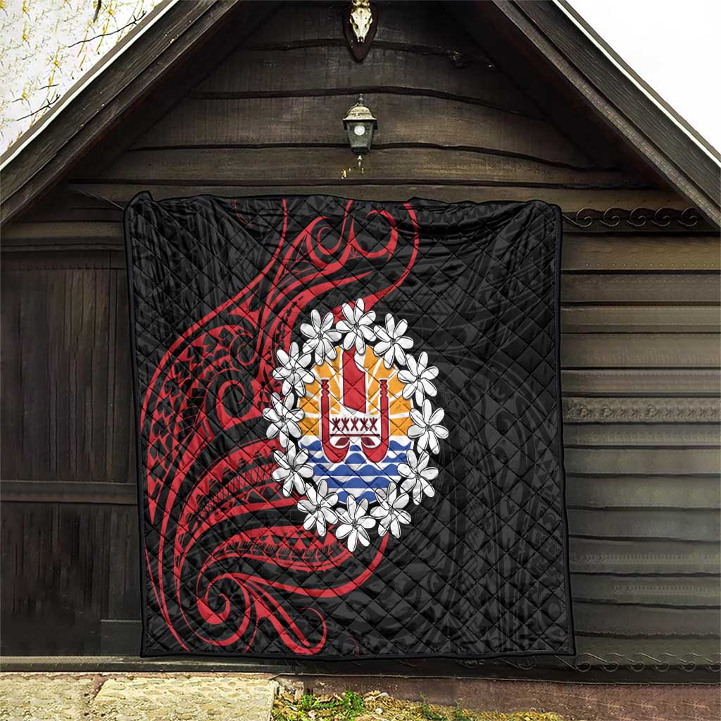 Tahitian Coat Of Arm and Tiare Flower Quilt Polynesian Tribal Tattoo LT9 - Polynesian Pride