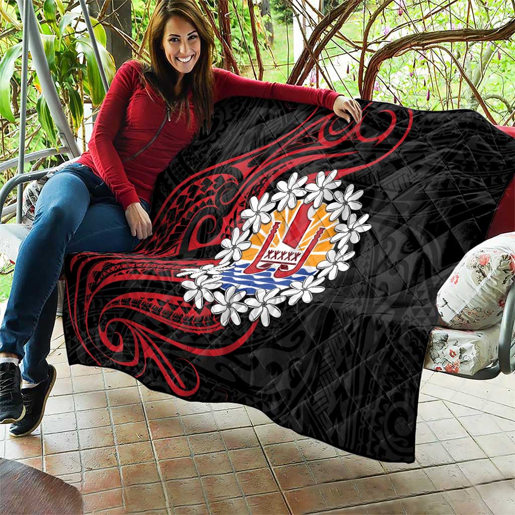 Tahitian Coat Of Arm and Tiare Flower Quilt Polynesian Tribal Tattoo LT9 - Polynesian Pride