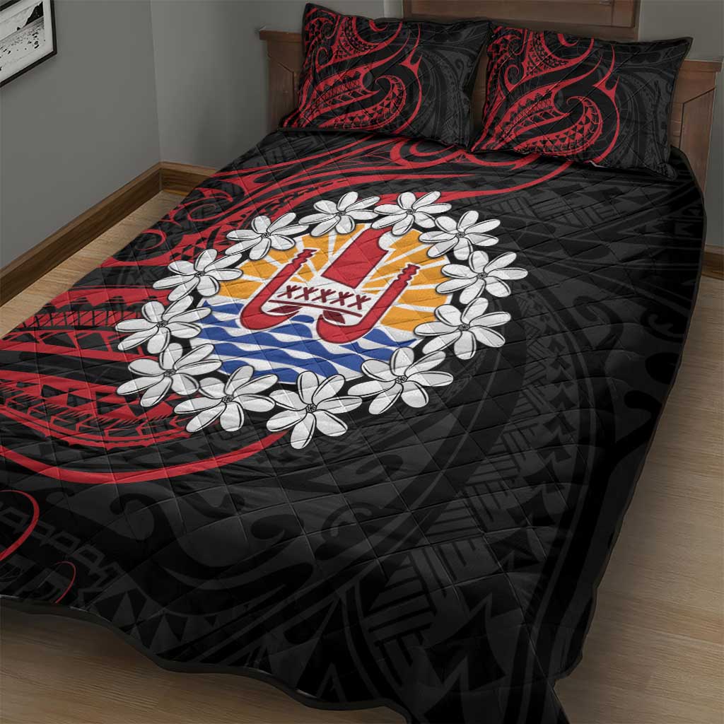 Tahitian Coat Of Arm and Tiare Flower Quilt Bed Set Polynesian Tribal Tattoo LT9 - Polynesian Pride