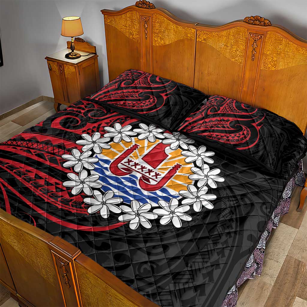 Tahitian Coat Of Arm and Tiare Flower Quilt Bed Set Polynesian Tribal Tattoo LT9 - Polynesian Pride