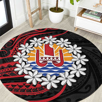 Tahitian Coat Of Arm and Tiare Flower Round Carpet Polynesian Tribal Tattoo LT9 Black - Polynesian Pride