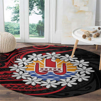 Tahitian Coat Of Arm and Tiare Flower Round Carpet Polynesian Tribal Tattoo LT9 - Polynesian Pride
