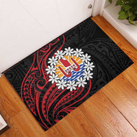 Tahitian Coat Of Arm and Tiare Flower Rubber Doormat Polynesian Tribal Tattoo LT9 - Polynesian Pride