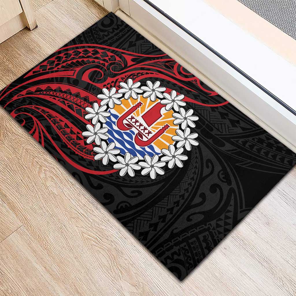 Tahitian Coat Of Arm and Tiare Flower Rubber Doormat Polynesian Tribal Tattoo LT9 - Polynesian Pride