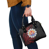 Tahitian Coat Of Arm and Tiare Flower Shoulder Handbag Polynesian Tribal Tattoo LT9 - Polynesian Pride