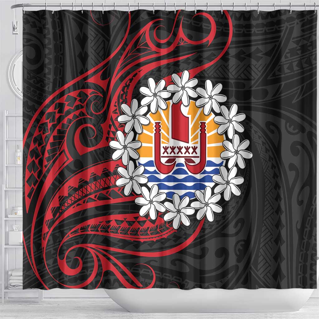 Tahitian Coat Of Arm and Tiare Flower Shower Curtain Polynesian Tribal Tattoo LT9 - Polynesian Pride