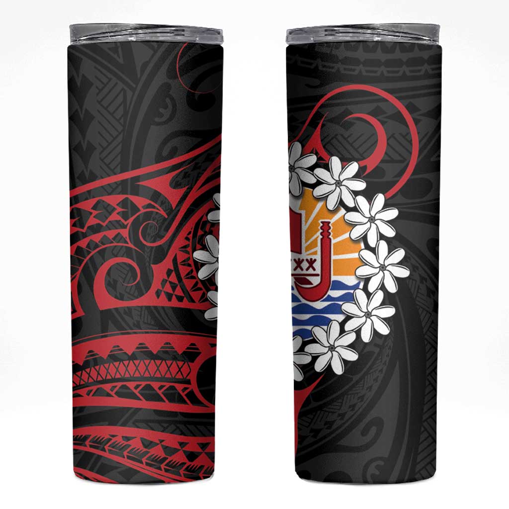 Tahitian Coat Of Arm and Tiare Flower Skinny Tumbler Polynesian Tribal Tattoo LT9 Black - Polynesian Pride