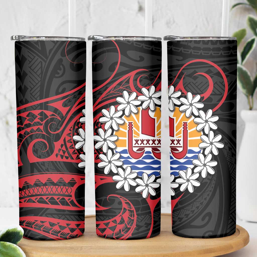 Tahitian Coat Of Arm and Tiare Flower Skinny Tumbler Polynesian Tribal Tattoo LT9 - Polynesian Pride