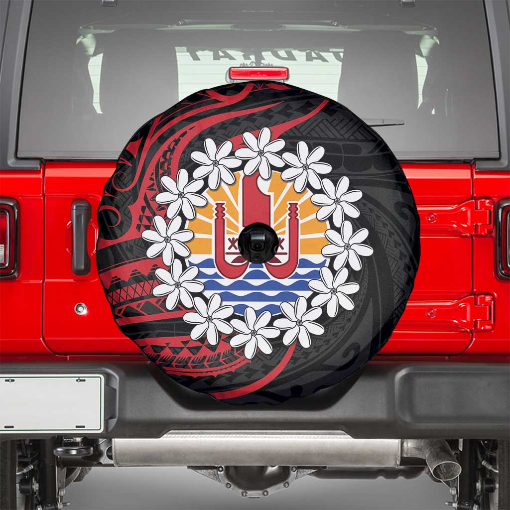 Tahitian Coat Of Arm and Tiare Flower Spare Tire Cover Polynesian Tribal Tattoo LT9 - Polynesian Pride