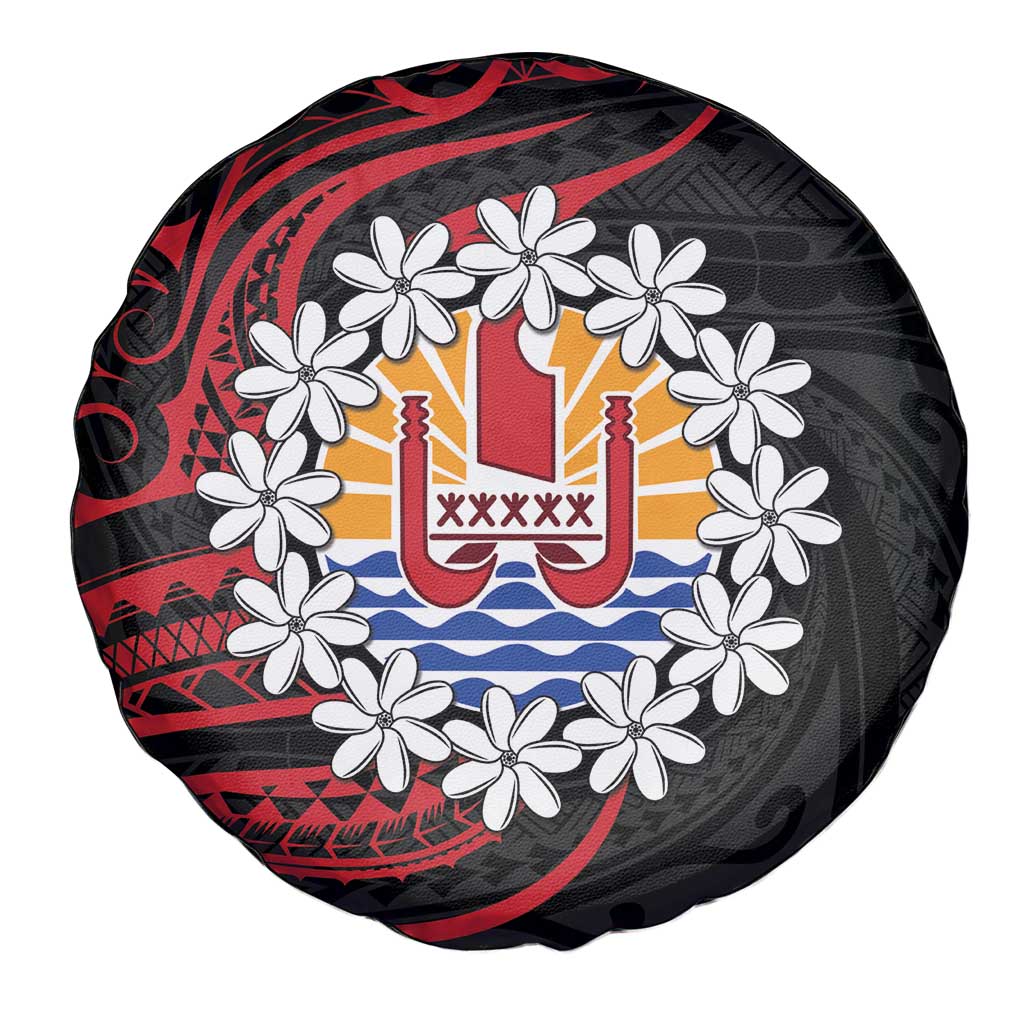 Tahitian Coat Of Arm and Tiare Flower Spare Tire Cover Polynesian Tribal Tattoo LT9 - Polynesian Pride