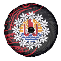 Tahitian Coat Of Arm and Tiare Flower Spare Tire Cover Polynesian Tribal Tattoo LT9 - Polynesian Pride